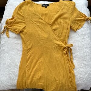 Gold Wrap Dress with Tie Detailing